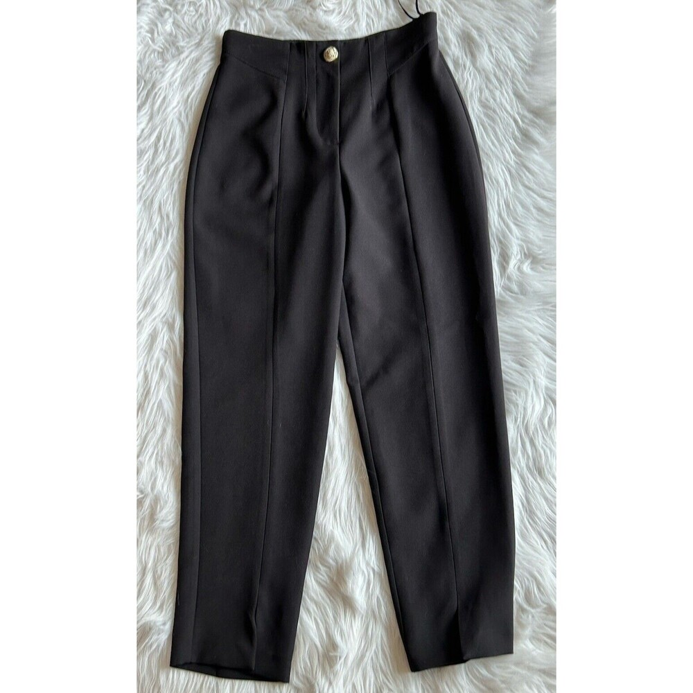 RIVER ISLAND 10 TROUSER BLACK PANTS CIGARETTE HIGH RISE FRONT SLIT PLEATED (K)